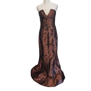 NEW Kay Unger Silk Brocade Bronze Strapless Cocktail Dress